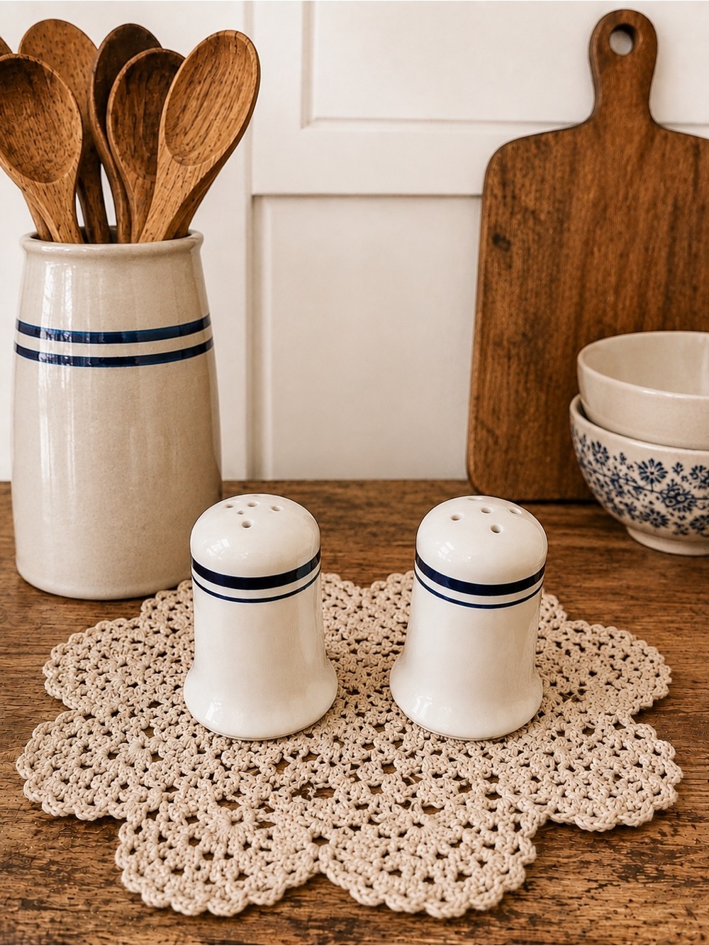 Blue Stripe Stoneware Salt & Pepper Shakers | Set of 2